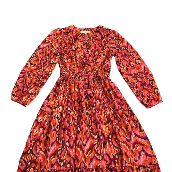 Pinch Dress Womens Extra Small Colorful Abstract Wrap Midi Long Tiered Sleeve - Picture 3 of 16